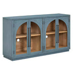 Clihome 4-Door Large Storage Sideboard Buffet Cabinet with Glass Doors,Arched Cabinet with Adjustable Shelves for Kitchen, Dining Room and Living Room