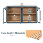Clihome 4-Door Large Storage Sideboard Buffet Cabinet with Glass Doors,Arched Cabinet with Adjustable Shelves for Kitchen, Dining Room and Living Room