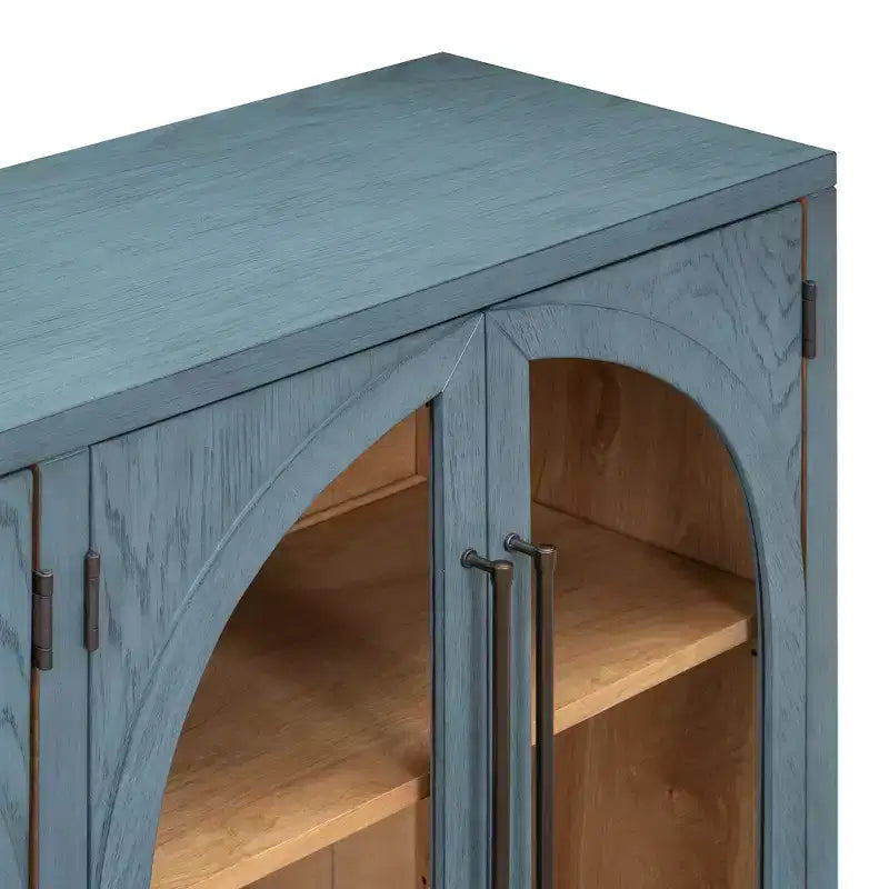 Clihome 4-Door Large Storage Sideboard Buffet Cabinet with Glass Doors,Arched Cabinet with Adjustable Shelves for Kitchen, Dining Room and Living Room