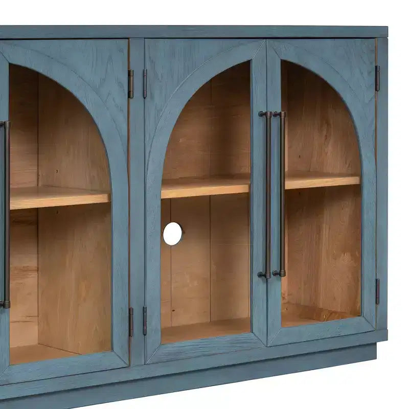 Clihome 4-Door Large Storage Sideboard Buffet Cabinet with Glass Doors,Arched Cabinet with Adjustable Shelves for Kitchen, Dining Room and Living Room