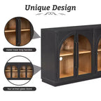 Clihome 4-Door Large Storage Sideboard Buffet Cabinet with Glass Doors,Arched Cabinet with Adjustable Shelves for Kitchen, Dining Room and Living Room