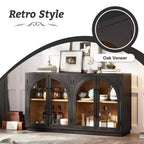 Clihome 4-Door Large Storage Sideboard Buffet Cabinet with Glass Doors,Arched Cabinet with Adjustable Shelves for Kitchen, Dining Room and Living Room