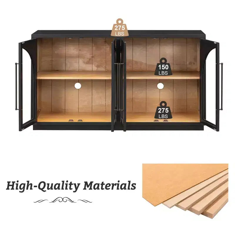Clihome 4-Door Large Storage Sideboard Buffet Cabinet with Glass Doors,Arched Cabinet with Adjustable Shelves for Kitchen, Dining Room and Living Room