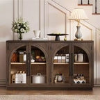 Clihome 4-Door Large Storage Sideboard Buffet Cabinet with Glass Doors,Arched Cabinet with Adjustable Shelves for Kitchen, Dining Room and Living Room
