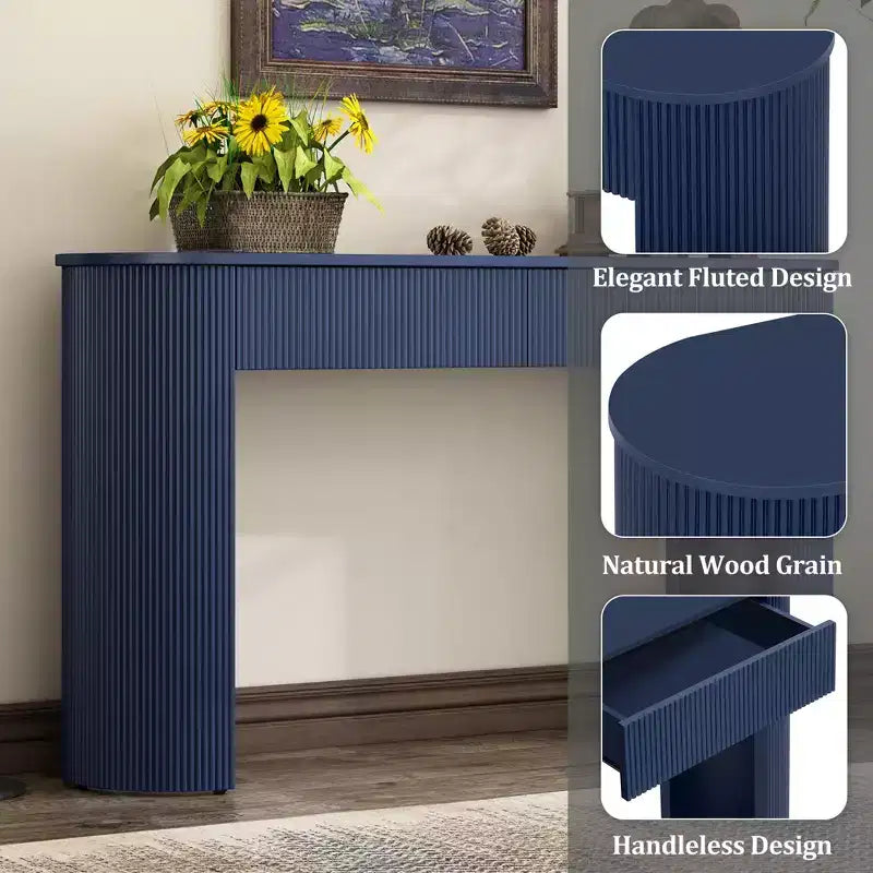 Clihome Entryway Table with Fluted Design, Modern Console Table with Storage, Oval Top and 2 Drawers for Entryway and Living Room