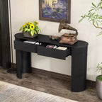 Clihome Entryway Table with Fluted Design, Modern Console Table with Storage, Oval Top and 2 Drawers for Entryway and Living Room