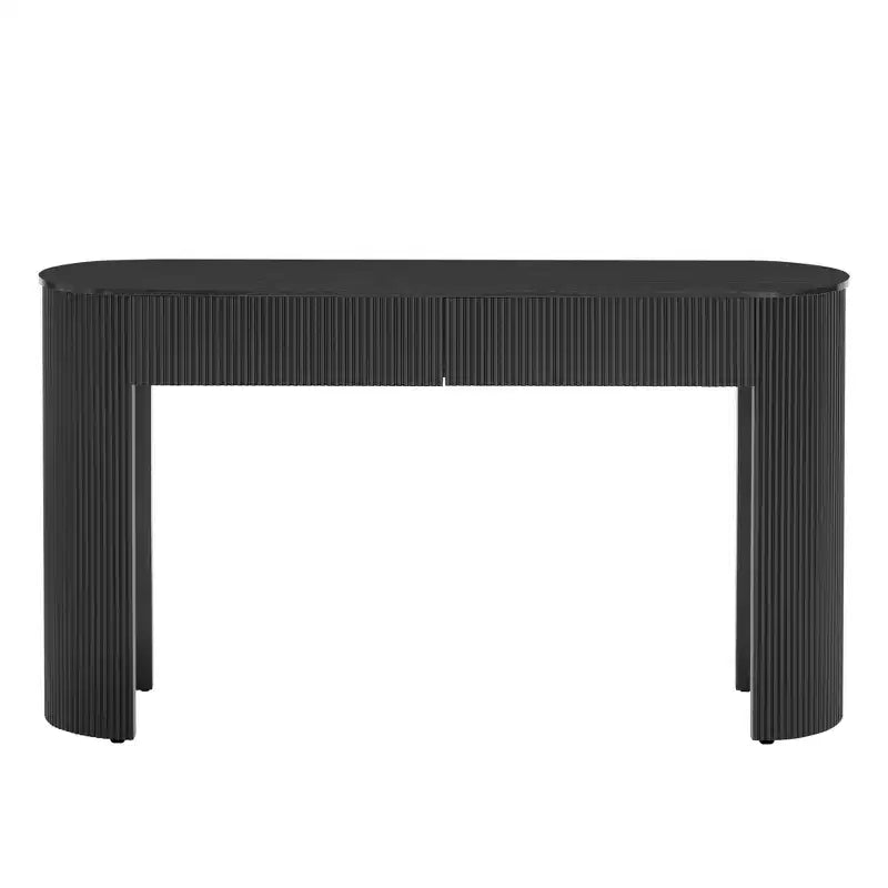 Clihome Entryway Table with Fluted Design, Modern Console Table with Storage, Oval Top and 2 Drawers for Entryway and Living Room