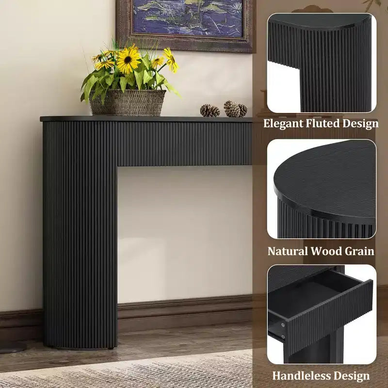 Clihome Entryway Table with Fluted Design, Modern Console Table with Storage, Oval Top and 2 Drawers for Entryway and Living Room