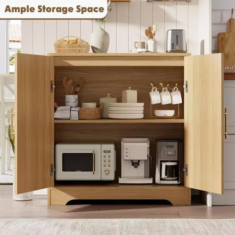 Modern Sideboard Buffet Cabinet with 2 Rattan Doors  Credenza Storage Console Table, Coffee Bar Cabinet for Living Room, Hallway & Entryway