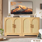 Modern Sideboard Buffet Cabinet with 2 Rattan Doors  Credenza Storage Console Table, Coffee Bar Cabinet for Living Room, Hallway & Entryway