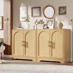 Modern Sideboard Buffet Cabinet with 2 Rattan Doors  Credenza Storage Console Table, Coffee Bar Cabinet for Living Room, Hallway & Entryway