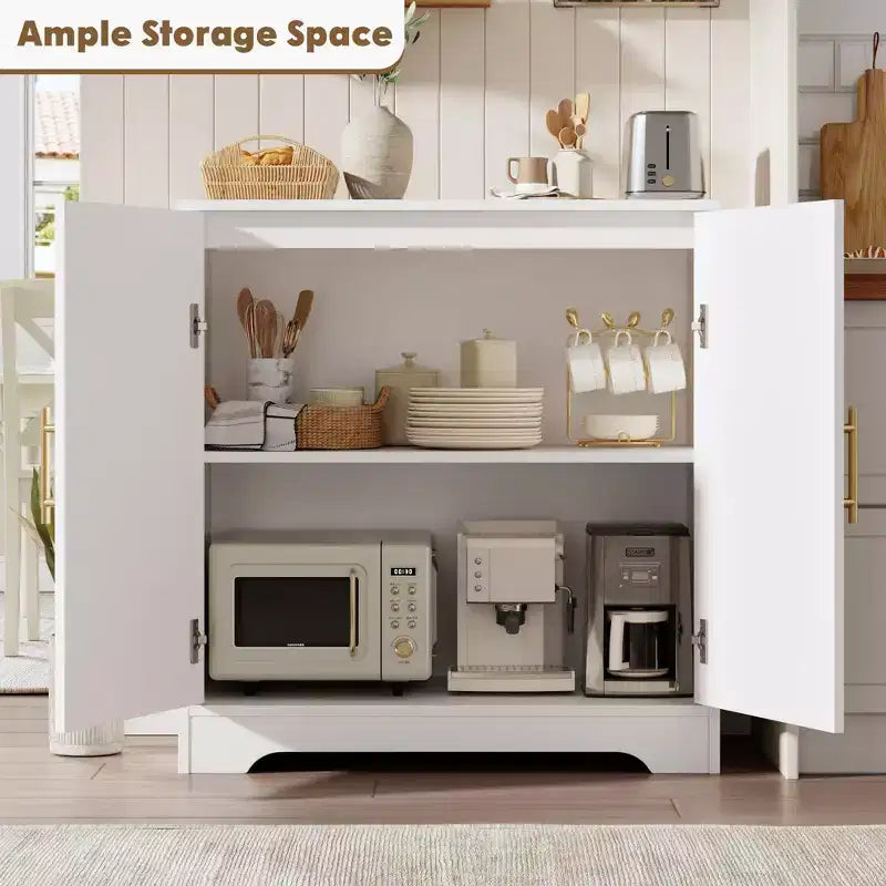 Modern Sideboard Buffet Cabinet with 2 Rattan Doors  Credenza Storage Console Table, Coffee Bar Cabinet for Living Room, Hallway & Entryway