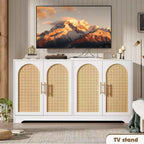Modern Sideboard Buffet Cabinet with 2 Rattan Doors  Credenza Storage Console Table, Coffee Bar Cabinet for Living Room, Hallway & Entryway