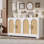Modern Sideboard Buffet Cabinet with 2 Rattan Doors  Credenza Storage Console Table, Coffee Bar Cabinet for Living Room, Hallway & Entryway