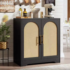 Modern Sideboard Buffet Cabinet with 2 Rattan Doors  Credenza Storage Console Table, Coffee Bar Cabinet for Living Room, Hallway & Entryway