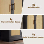 Modern Sideboard Buffet Cabinet with 2 Rattan Doors  Credenza Storage Console Table, Coffee Bar Cabinet for Living Room, Hallway & Entryway