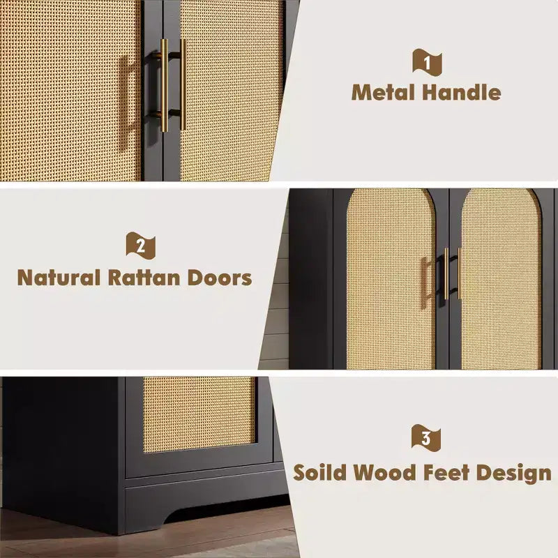 Modern Sideboard Buffet Cabinet with 2 Rattan Doors  Credenza Storage Console Table, Coffee Bar Cabinet for Living Room, Hallway & Entryway