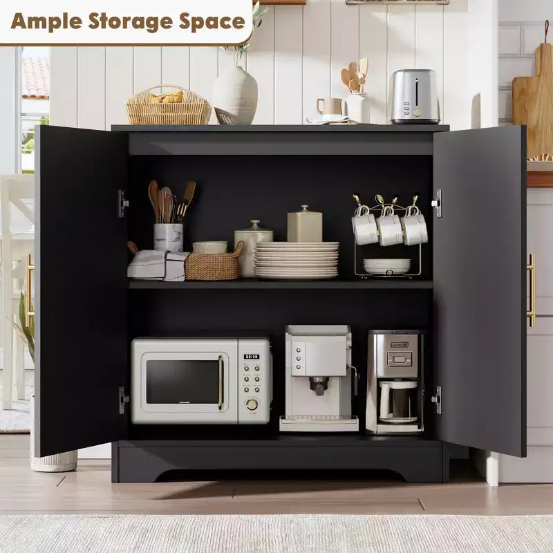 Modern Sideboard Buffet Cabinet with 2 Rattan Doors  Credenza Storage Console Table, Coffee Bar Cabinet for Living Room, Hallway & Entryway