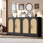 Modern Sideboard Buffet Cabinet with 2 Rattan Doors  Credenza Storage Console Table, Coffee Bar Cabinet for Living Room, Hallway & Entryway