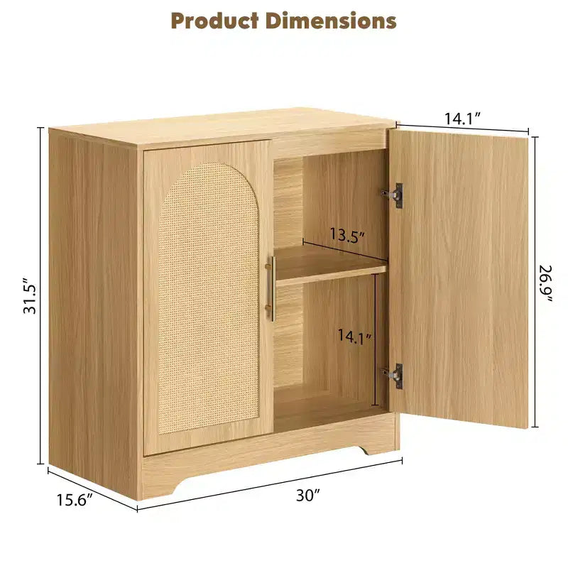 Modern Sideboard Buffet Cabinet with 2 Rattan Doors  Credenza Storage Console Table, Coffee Bar Cabinet for Living Room, Hallway & Entryway