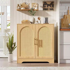 Modern Sideboard Buffet Cabinet with 2 Rattan Doors  Credenza Storage Console Table, Coffee Bar Cabinet for Living Room, Hallway & Entryway