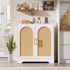 Modern Sideboard Buffet Cabinet with 2 Rattan Doors  Credenza Storage Console Table, Coffee Bar Cabinet for Living Room, Hallway & Entryway