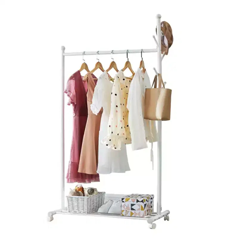 Acekool Metal Clothing Rack with Wheels, Rolling Garment Organizer with Hooks