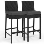 Set of 2 Outdoor Wicker Bar Stools  Armless Rattan Bar-Height Chairs with Cushions for Patio, Poolside or Backyard