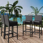 Set of 2 Outdoor Wicker Bar Stools  Armless Rattan Bar-Height Chairs with Cushions for Patio, Poolside or Backyard
