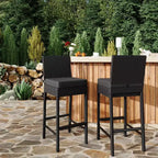 Set of 2 Outdoor Wicker Bar Stools  Armless Rattan Bar-Height Chairs with Cushions for Patio, Poolside or Backyard