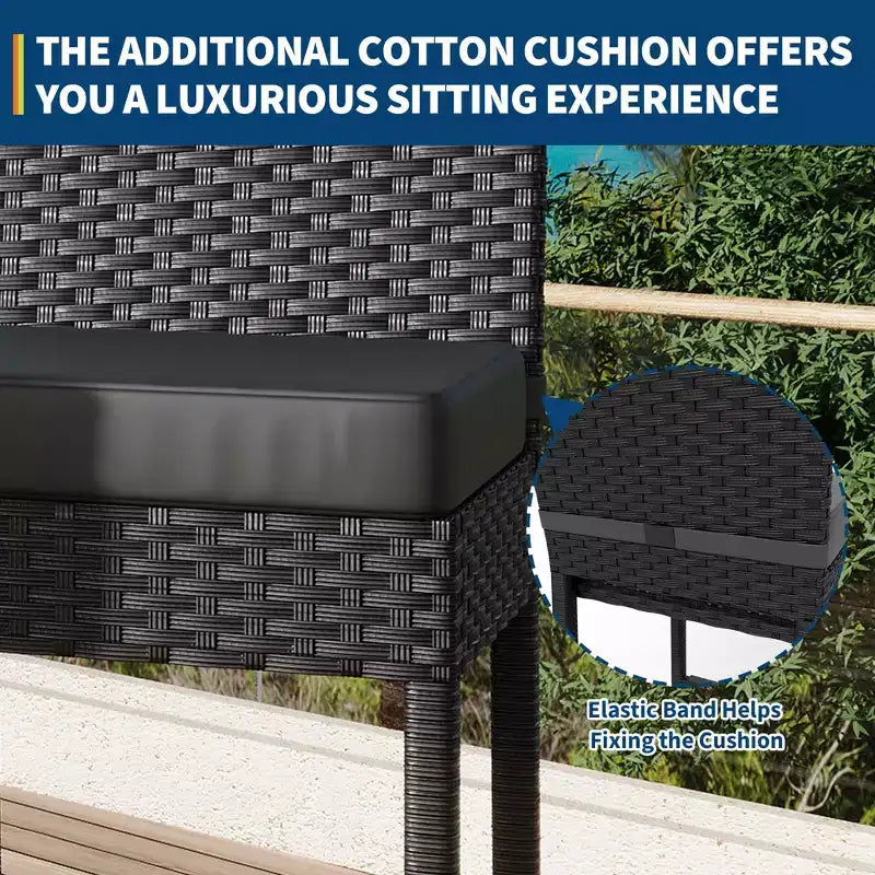 Set of 2 Outdoor Wicker Bar Stools  Armless Rattan Bar-Height Chairs with Cushions for Patio, Poolside or Backyard
