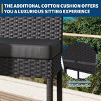 Set of 2 Outdoor Wicker Bar Stools  Armless Rattan Bar-Height Chairs with Cushions for Patio, Poolside or Backyard