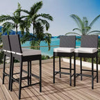 Set of 2 Outdoor Wicker Bar Stools  Armless Rattan Bar-Height Chairs with Cushions for Patio, Poolside or Backyard