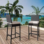 Set of 2 Outdoor Wicker Bar Stools  Armless Rattan Bar-Height Chairs with Cushions for Patio, Poolside or Backyard