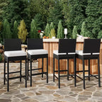 Set of 2 Outdoor Wicker Bar Stools  Armless Rattan Bar-Height Chairs with Cushions for Patio, Poolside or Backyard