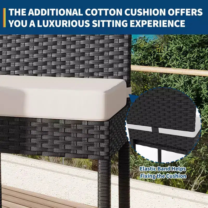 Set of 2 Outdoor Wicker Bar Stools  Armless Rattan Bar-Height Chairs with Cushions for Patio, Poolside or Backyard
