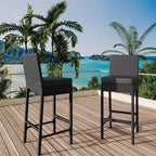 Set of 2 Outdoor Wicker Bar Stools  Armless Rattan Bar-Height Chairs with Cushions for Patio, Poolside or Backyard