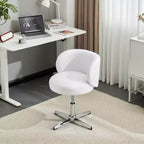 Karl Home Mignon Ours en Peluche Moderne Chaise Pivotante Sans Accoudoirs Hauteur Réglable Chaise de Bureau Sans Roues et avec Soutien Dorsal en Blanc