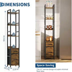 6 Tier Industrial Bookshelf, Tall Narrow Bookcase with 2 Fabric Drawers, Metal Frame Book Shelf, Freestanding Display Shelf Storage Organizer