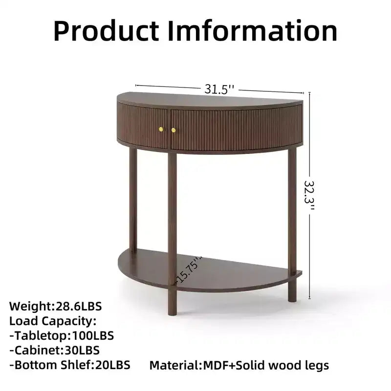JVNOXK 31.50-inch handcrafted wavy console table with 3D textured drawers, featuring dual storage drawers and a bottom shelf. Brown