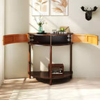 JVNOXK 31.50-inch handcrafted wavy console table with 3D textured drawers, featuring dual storage drawers and a bottom shelf. Brown