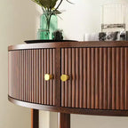 JVNOXK 31.50-inch handcrafted wavy console table with 3D textured drawers, featuring dual storage drawers and a bottom shelf. Brown