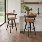 Art Leon Set of 2 Faux Leather Upholstered Swivel Barstool With Solid Wood Frame