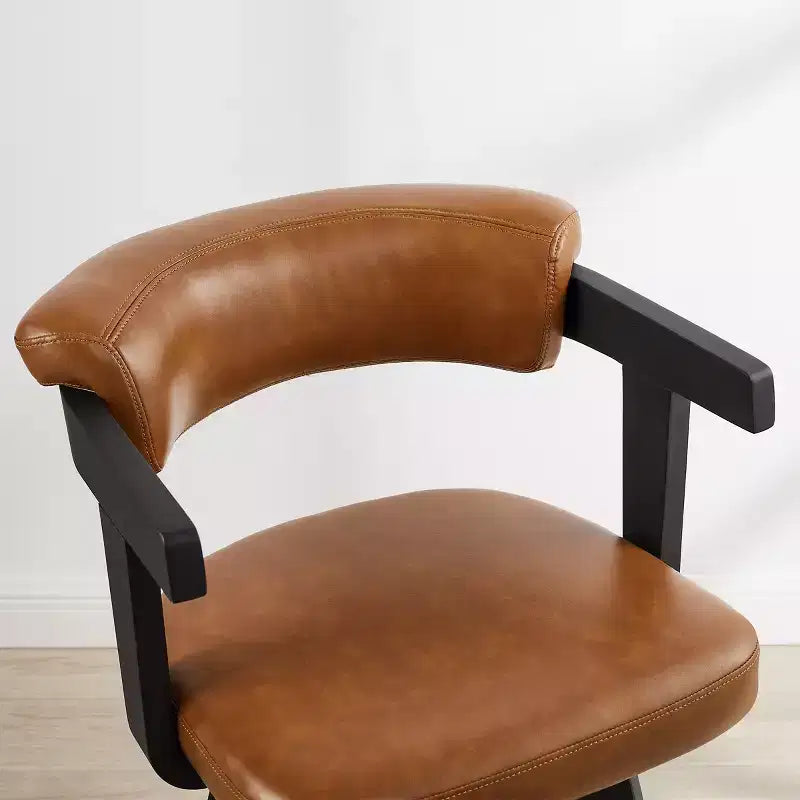 Art Leon Set of 2 Faux Leather Upholstered Swivel Barstool With Solid Wood Frame