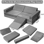 Climbing Indoor Sofa, 12 Pcs Modular Play Couch with Square Ball Pit & Climbing Slope, Cushion Play Set