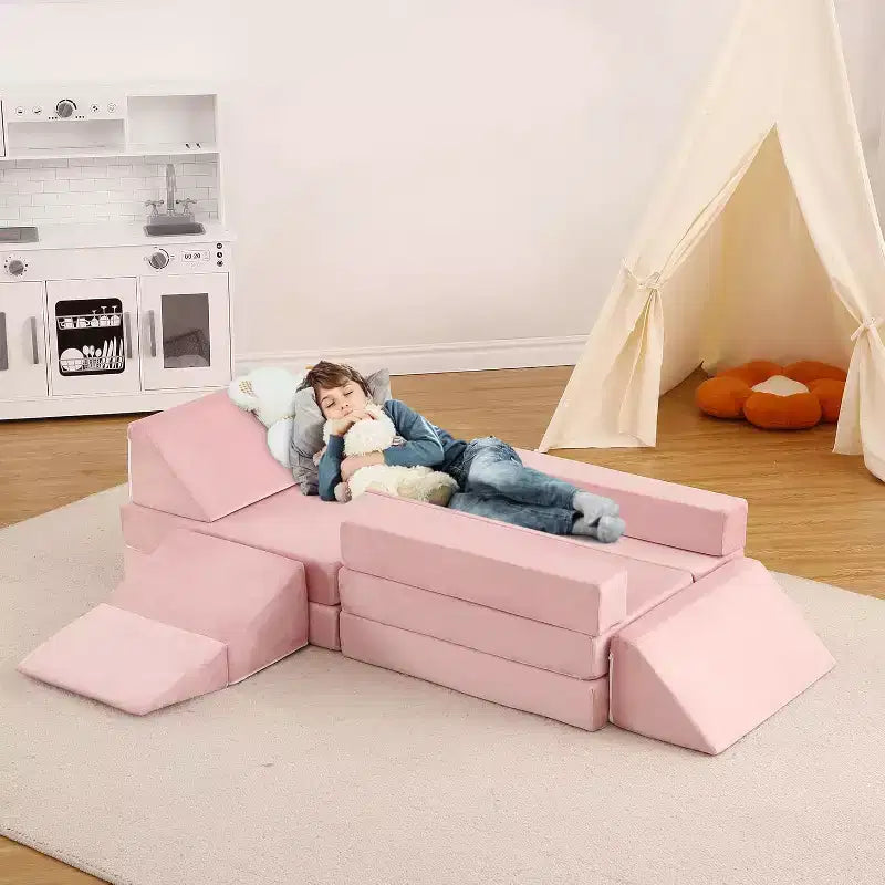Climbing Indoor Sofa, 12 Pcs Modular Play Couch with Square Ball Pit & Climbing Slope, Cushion Play Set