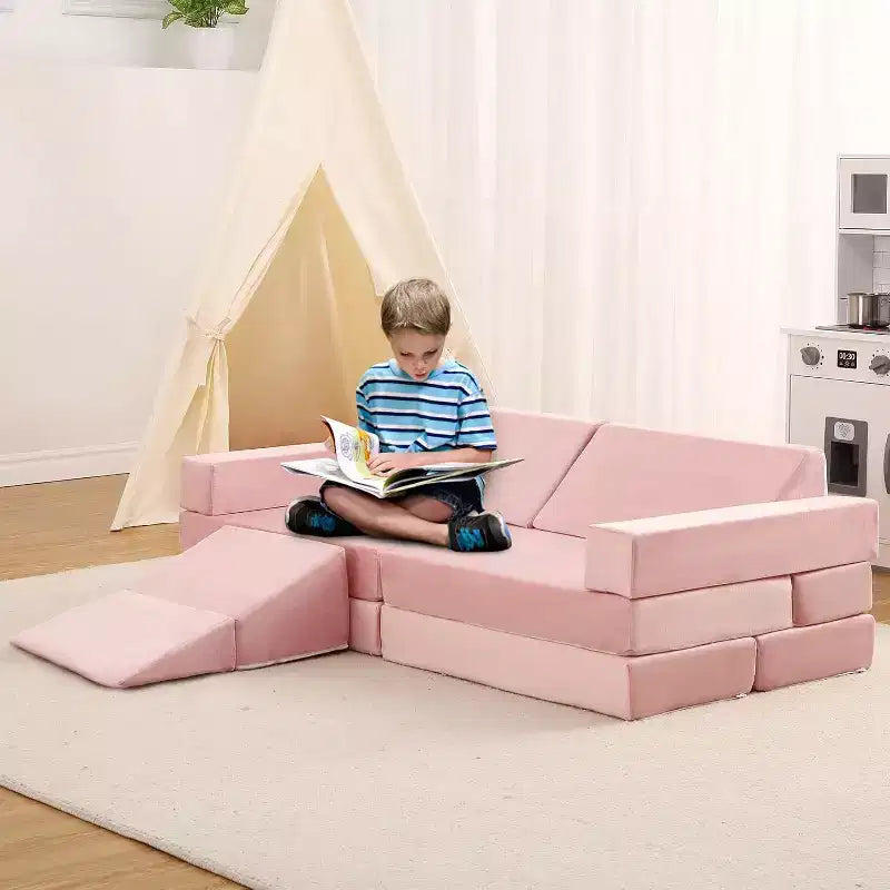 Climbing Indoor Sofa, 12 Pcs Modular Play Couch with Square Ball Pit & Climbing Slope, Cushion Play Set