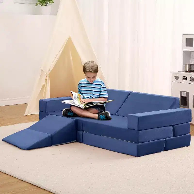 Climbing Indoor Sofa, 12 Pcs Modular Play Couch with Square Ball Pit & Climbing Slope, Cushion Play Set