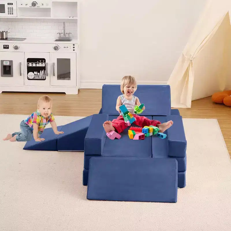 Climbing Indoor Sofa, 12 Pcs Modular Play Couch with Square Ball Pit & Climbing Slope, Cushion Play Set