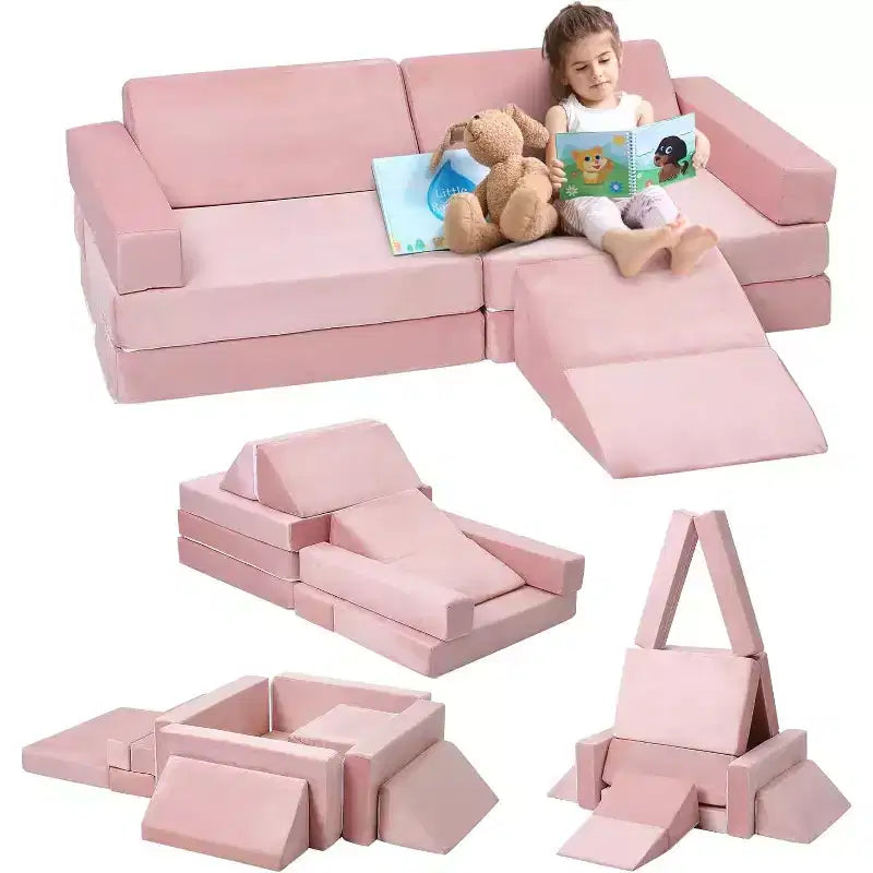 Climbing Indoor Sofa, 12 Pcs Modular Play Couch with Square Ball Pit & Climbing Slope, Cushion Play Set